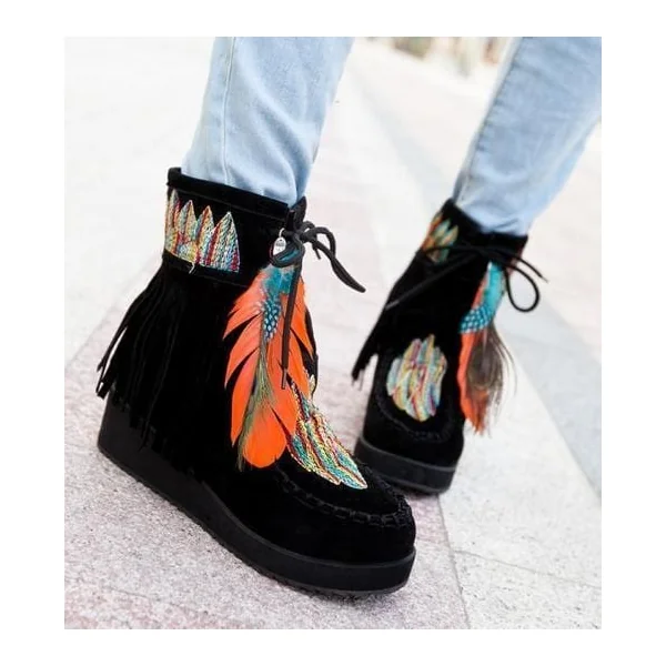 Bottines Indiennes Bohème Plumes et Franges