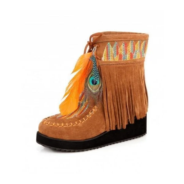 Bottines Indiennes Bohème Plumes et Franges