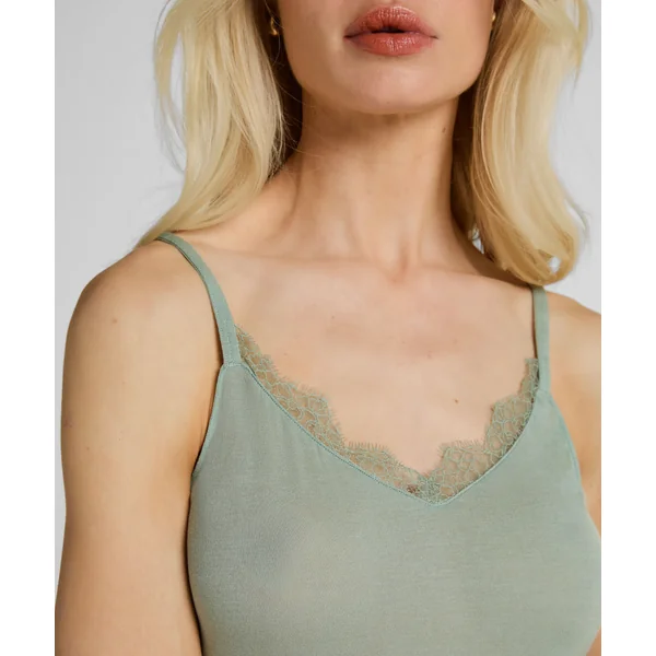 Caraco col V en dentelle ultra-doux avec cachemire - Vert