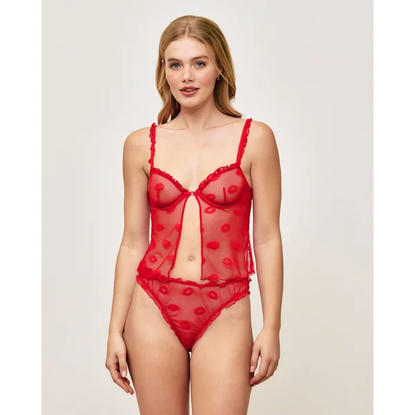 Caraco corbeille en mesh broderies bouches