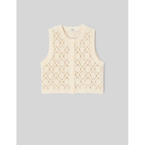Cardigan sans manches en crochet Ecru