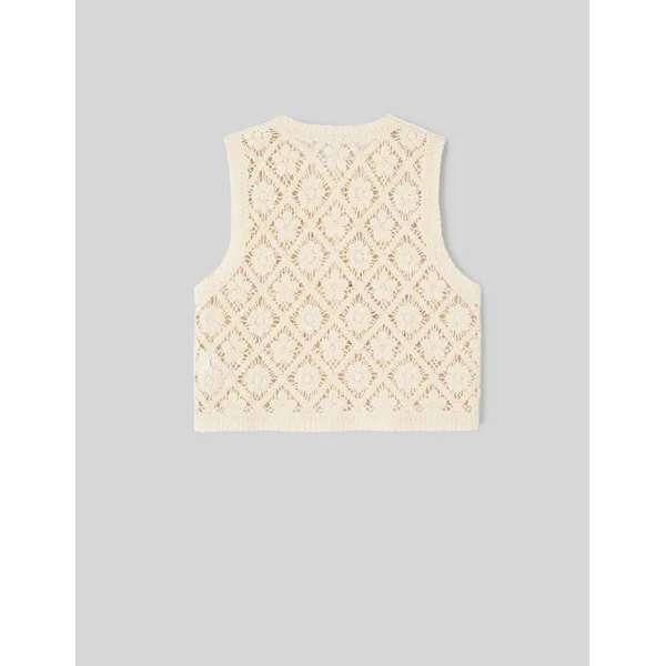 Cardigan sans manches en crochet Ecru