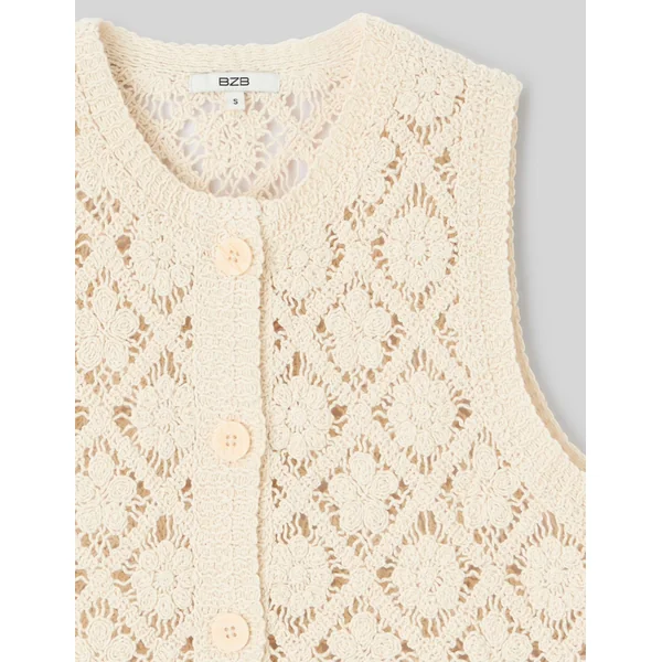 Cardigan sans manches en crochet Ecru