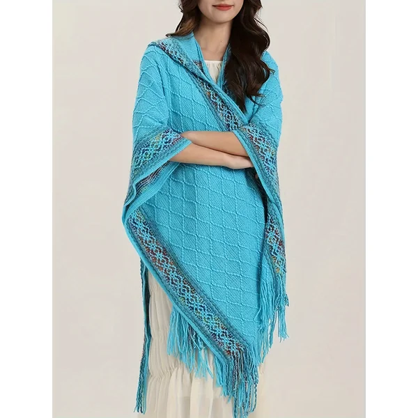 Cardigan tribal mi-saison, capuche et pompons