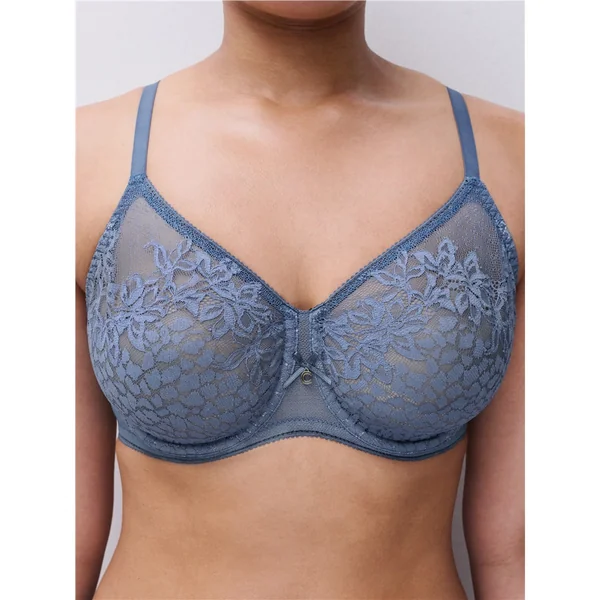 Chantelle - Soutien-gorge moulé avec armatures tout dentelle sans couture 36 (80) C Bleu Orage Maris