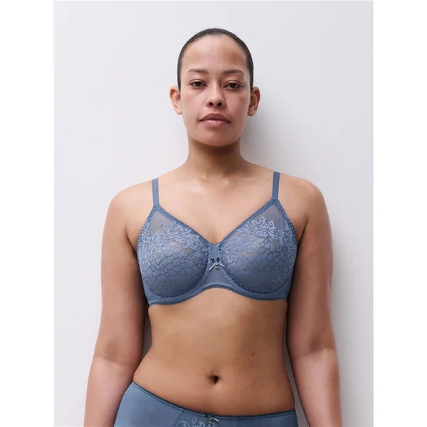 Chantelle - Soutien-gorge moulé avec armatures tout dentelle sans couture 38 (85) E Bleu Orage Maris