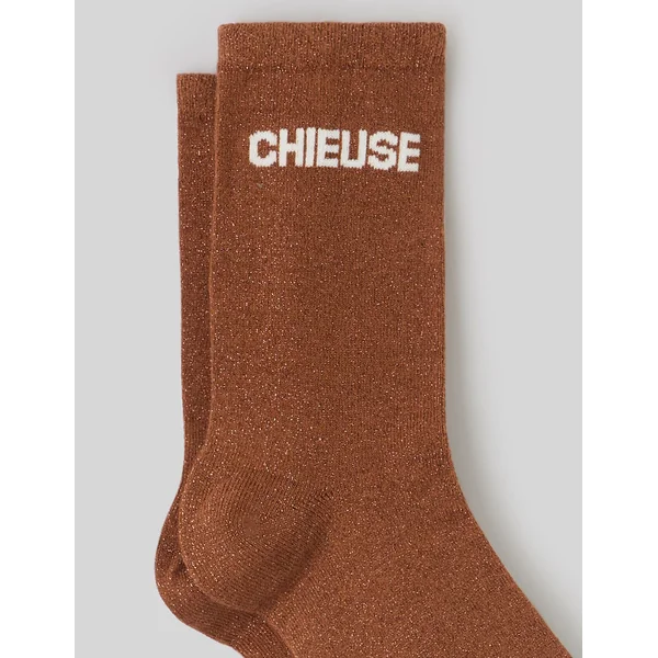 Chaussette unitaire wording lurex Marron foncée