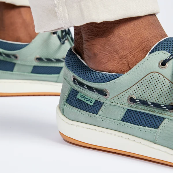 Chaussures bateau cuir Clipper Homme kaki pétrole