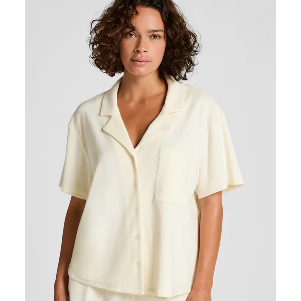 Chemise boutonnée en tissu éponge - Blanc