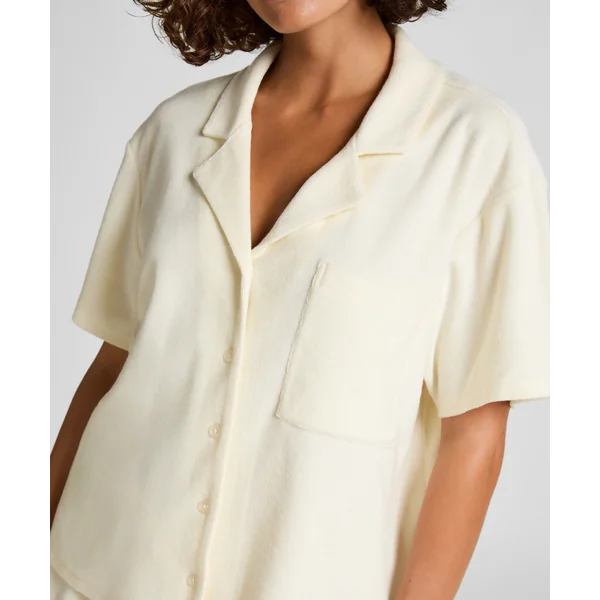 Chemise boutonnée en tissu éponge - Blanc