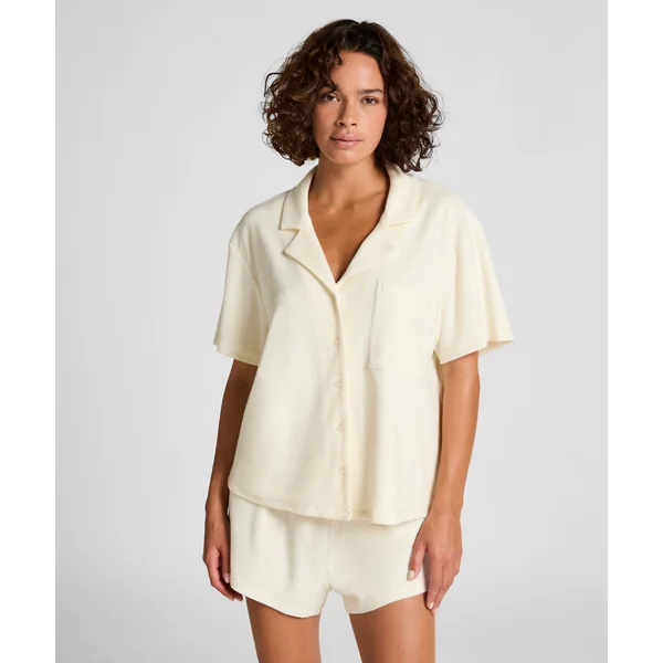 Chemise boutonnée en tissu éponge - Blanc