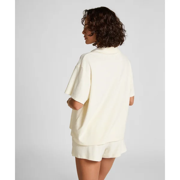 Chemise boutonnée en tissu éponge - Blanc