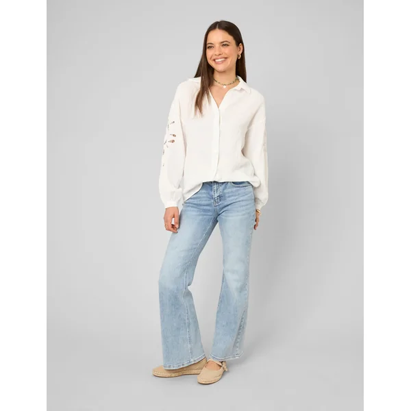 Chemise brodée en gaze de coton Blanc écru