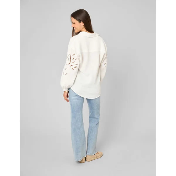 Chemise brodée en gaze de coton Blanc écru