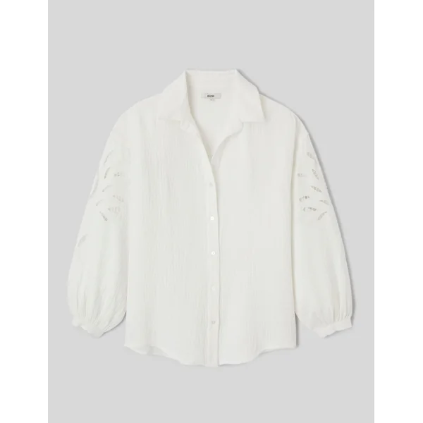 Chemise brodée en gaze de coton Blanc écru
