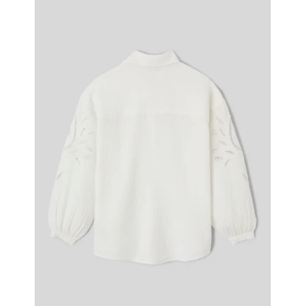 Chemise brodée en gaze de coton Blanc écru