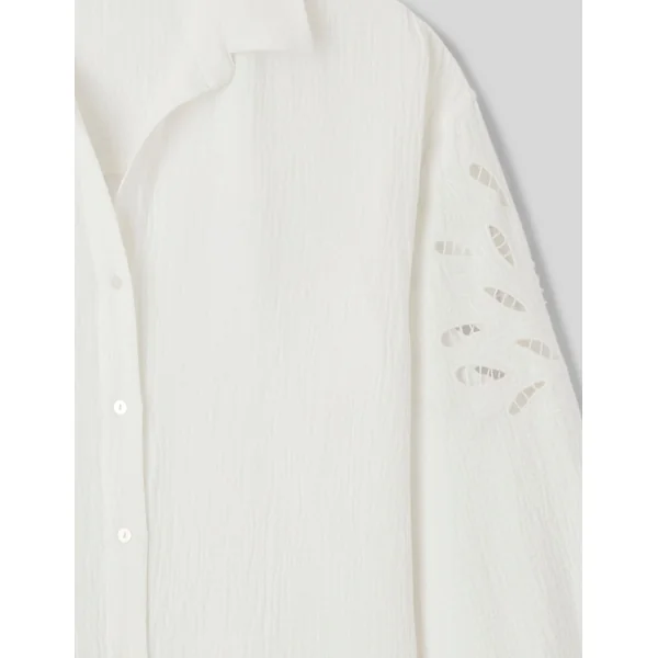 Chemise brodée en gaze de coton Blanc écru