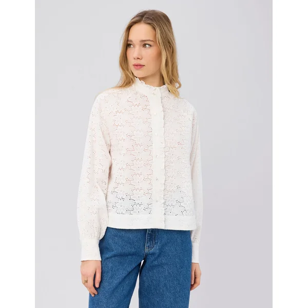 Chemise col montant broderie anglaise Blanc écru