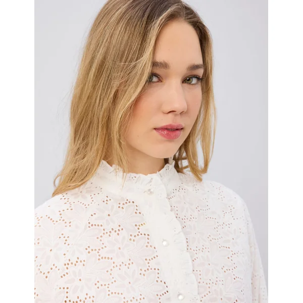 Chemise col montant broderie anglaise Blanc écru