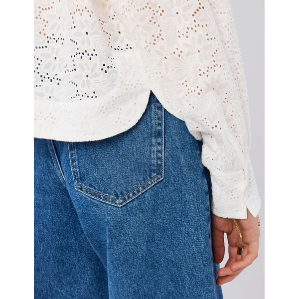 Chemise col montant broderie anglaise Blanc écru