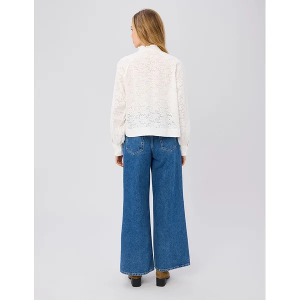 Chemise col montant broderie anglaise Blanc écru