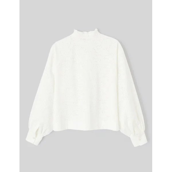 Chemise col montant broderie anglaise Blanc écru