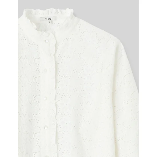 Chemise col montant broderie anglaise Blanc écru