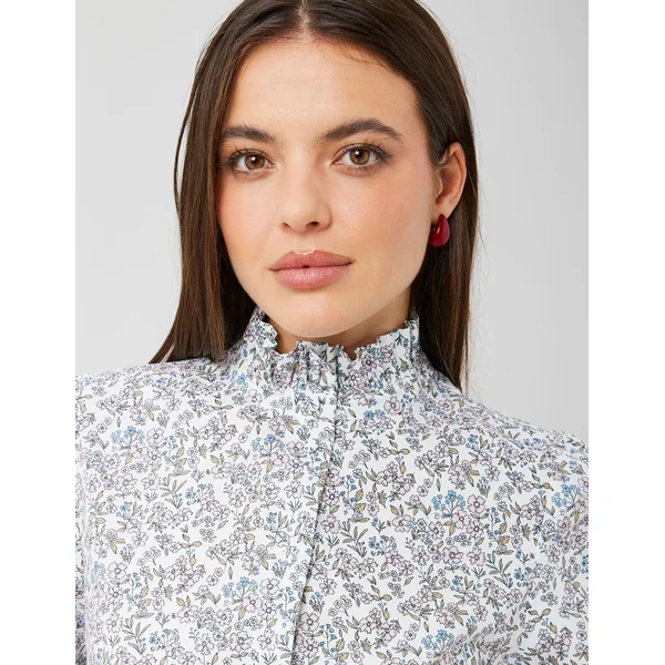Chemise col montant imprimé fleuri Rose pâle