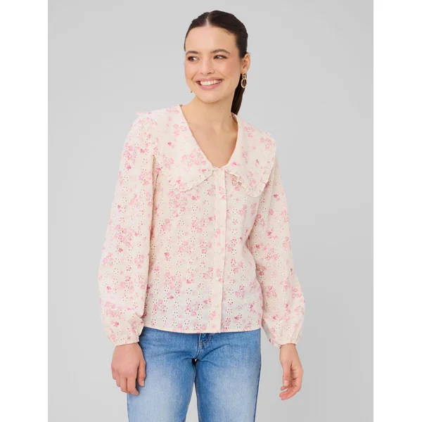 Chemise en broderie anglaise à imprimé fleuri Ecru