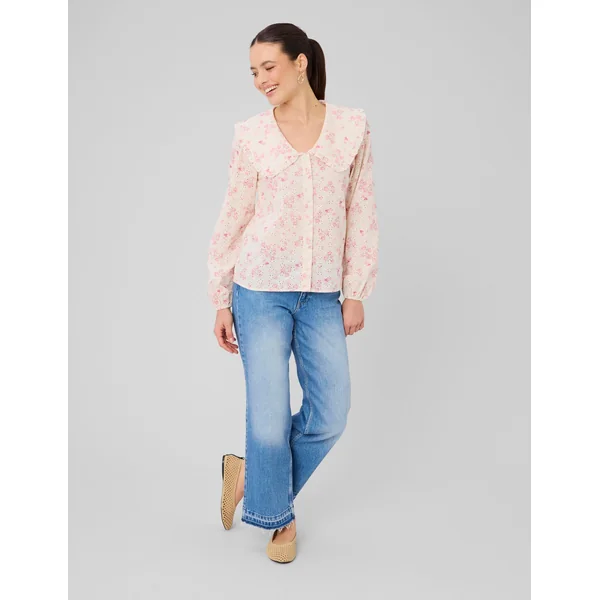 Chemise en broderie anglaise à imprimé fleuri Ecru