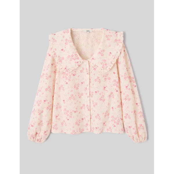 Chemise en broderie anglaise à imprimé fleuri Ecru