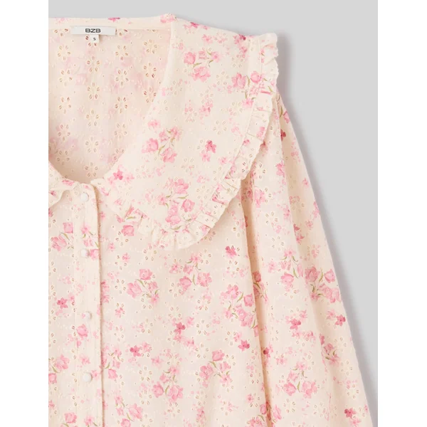 Chemise en broderie anglaise à imprimé fleuri Ecru