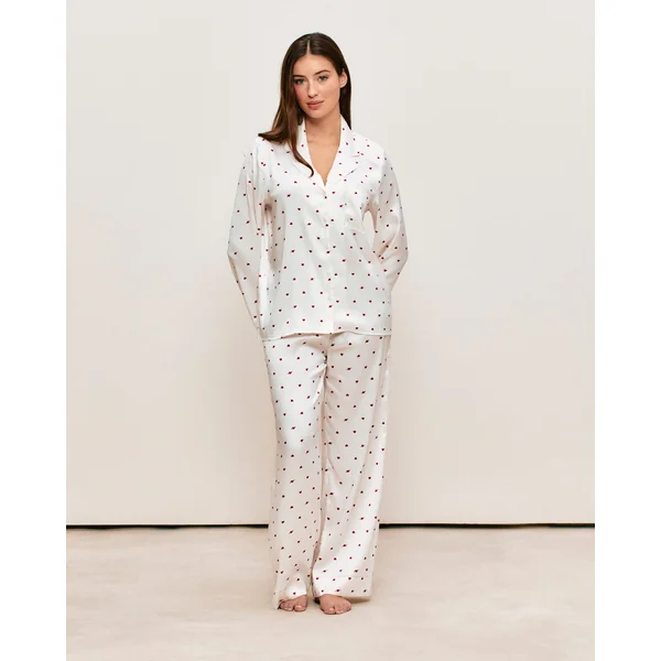 Chemise en satin motifs cœurs