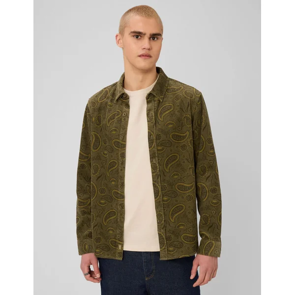 Chemise en velours imprimée Vert Kaki