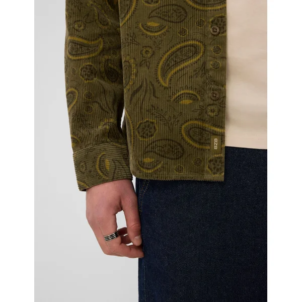 Chemise en velours imprimée Vert Kaki