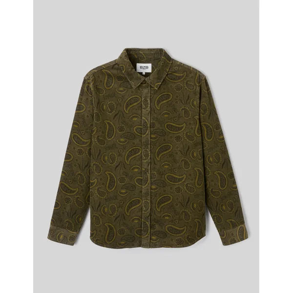 Chemise en velours imprimée Vert Kaki