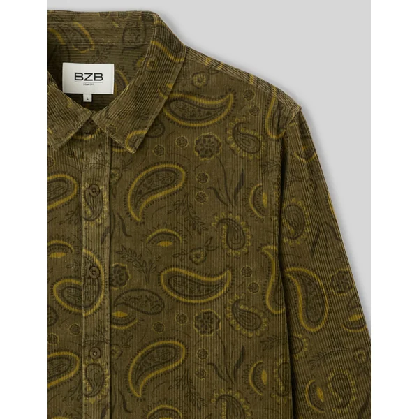 Chemise en velours imprimée Vert Kaki