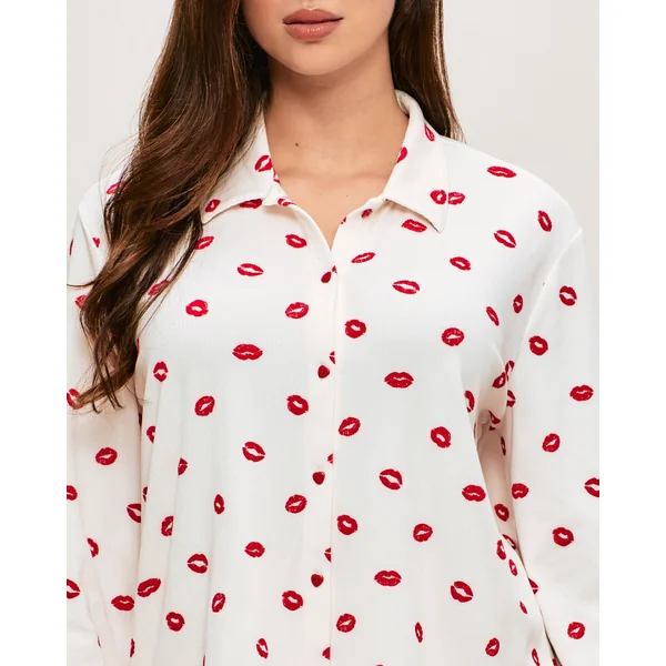 Chemise jersey côtelé motifs bouches