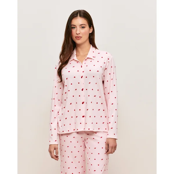 Chemise jersey côtelé motifs cœurs