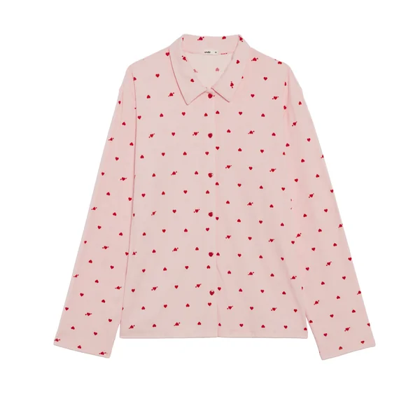 Chemise jersey côtelé motifs cœurs