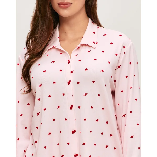 Chemise jersey côtelé motifs cœurs