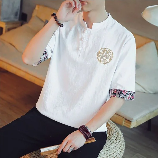 Chemise Kimono Japonais Lin Blanc
