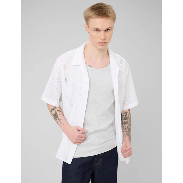 Chemise manches courtes ajourée Blanc