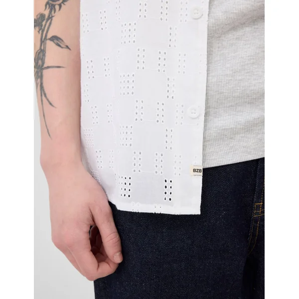 Chemise manches courtes ajourée Blanc