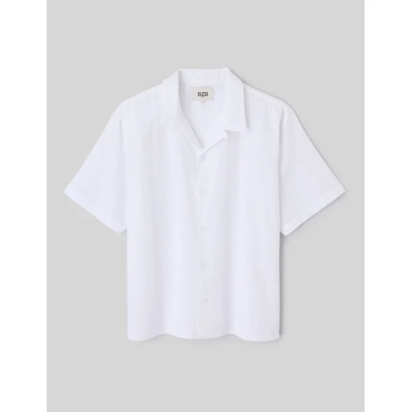 Chemise manches courtes ajourée Blanc