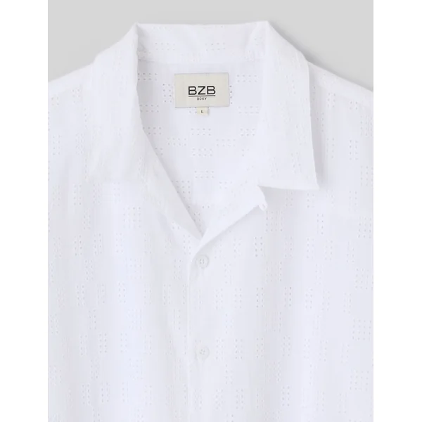 Chemise manches courtes ajourée Blanc