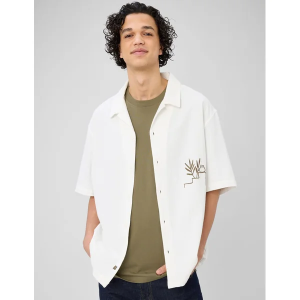 Chemise manches courtes brodée Blanc écru