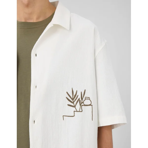 Chemise manches courtes brodée Blanc écru