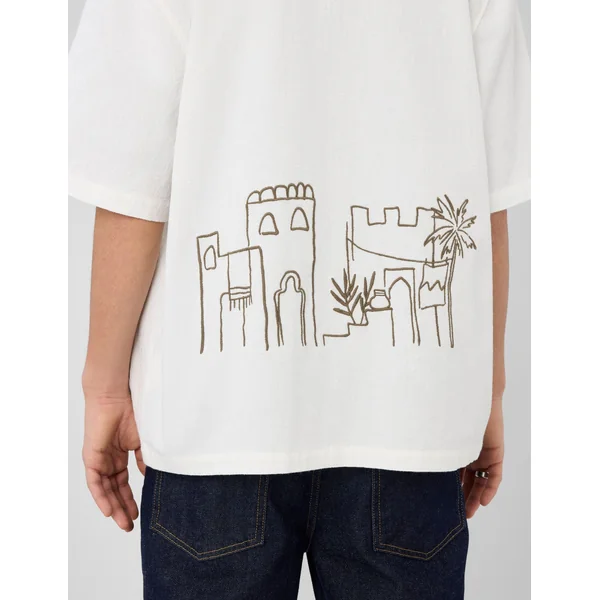 Chemise manches courtes brodée Blanc écru
