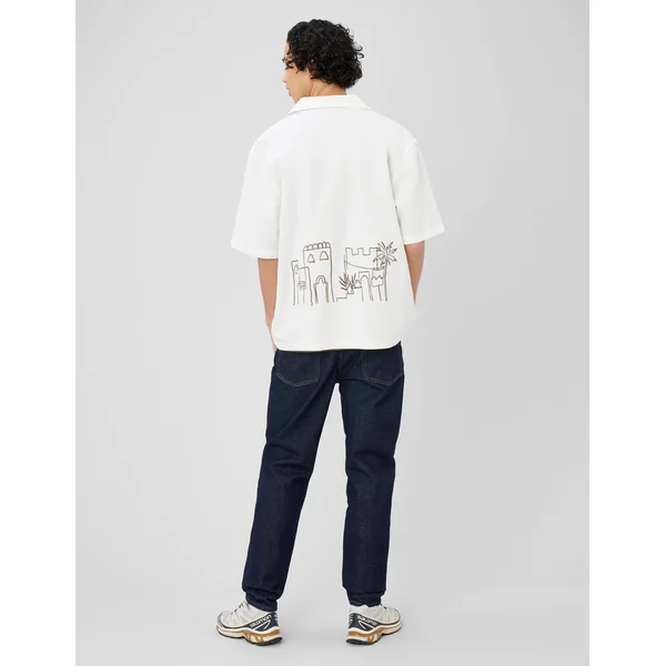 Chemise manches courtes brodée Blanc écru